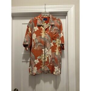 Tommy Bahama Men's Size XL Silk Orange Floral Print Casual Hawaiian Shirt Resort